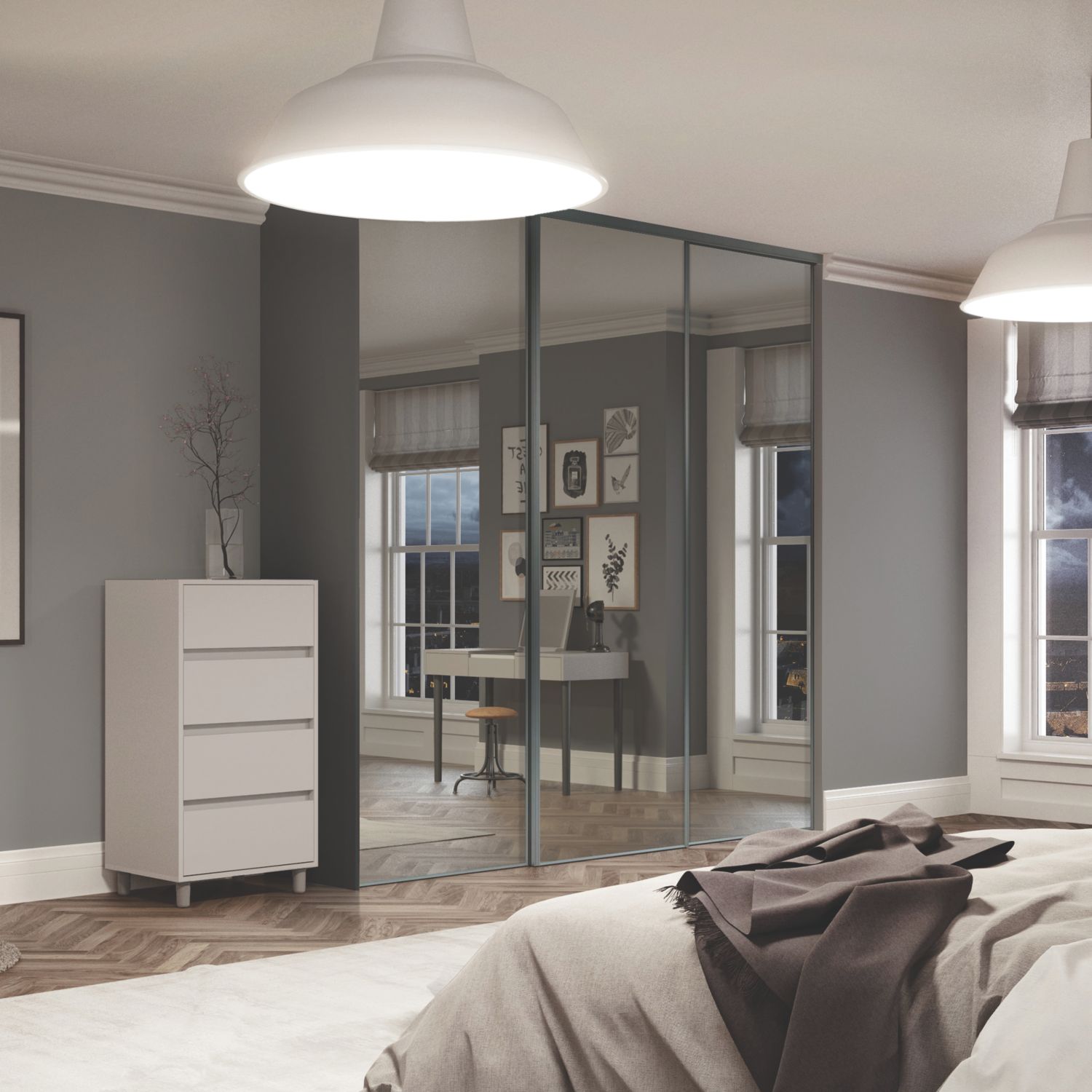 Spacepro Classic 3-Door Sliding Wardrobe Door Kit Graphite Frame Mirror Panel 2216mm x 2260mm (771KJ)