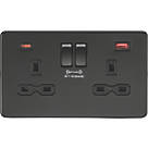 Knightsbridge SFR9909MBB 13A 2-Gang DP Switched Socket + 4.0A 2-Outlet Type A & C USB Charger Matt Black with Black Inserts