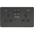 Knightsbridge  13A 2-Gang DP Switched Socket + 4.0A 18W 2-Outlet Type A & C USB Charger Matt Black with Black Inserts