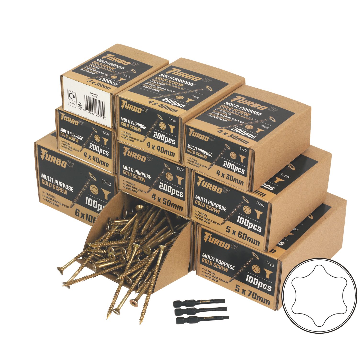Turbo TX TX Double-Countersunk Multi-Purpose Screw Trade Pack 1400 Pieces (771VV)