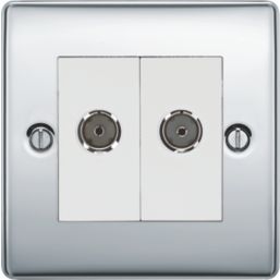 British General Nexus Metal 2-Gang Duplex TV Socket Polished Chrome