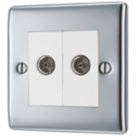 British General Nexus Metal 2-Gang Duplex TV Socket Polished Chrome