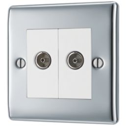 British General Nexus Metal 2-Gang Duplex TV Socket Polished Chrome