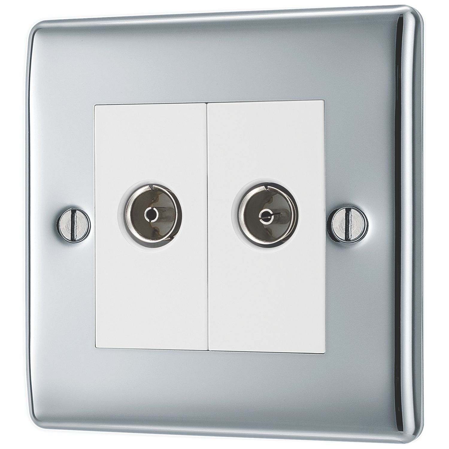British General Nexus Metal 2-Gang Duplex TV Socket Polished Chrome (771XF)