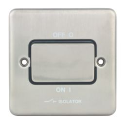 Hager Sollysta WRPS3PIBSB 10A 1-Gang 3-Pole Isolator Switch Brushed Steel with LED with Black Inserts