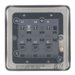 Hager Sollysta WRPS3PIBSB 10A 1-Gang 3-Pole Isolator Switch Brushed Steel with LED with Black Inserts