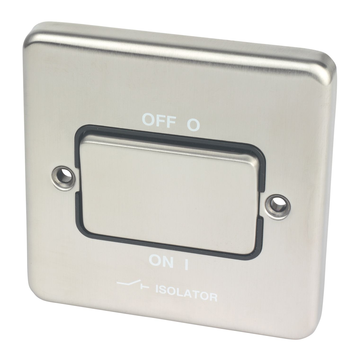 Hager Sollysta WRPS3PIBSB 10A 1-Gang 3-Pole Isolator Switch Brushed Steel with Black Inserts (772AM)