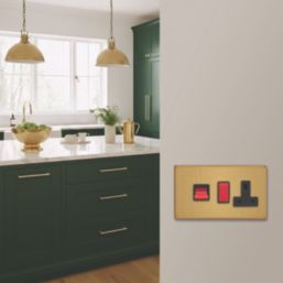 Varilight  45A 2-Gang 2-Pole Cooker Switch & 13A DP Switched Socket Brushed Brass  with Black Inserts