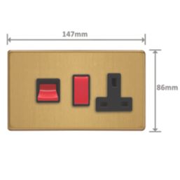 Varilight  45A 2-Gang 2-Pole Cooker Switch & 13A DP Switched Socket Brushed Brass  with Black Inserts