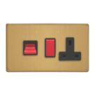 Varilight  45A 2-Gang 2-Pole Cooker Switch & 13A DP Switched Socket Brushed Brass  with Black Inserts