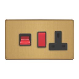 Varilight  45A 2-Gang 2-Pole Cooker Switch & 13A DP Switched Socket Brushed Brass  with Black Inserts