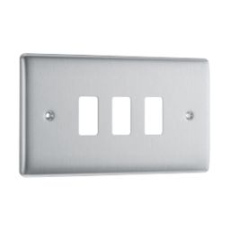 British General Nexus Grid 3-Module Grid Faceplate Brushed Steel