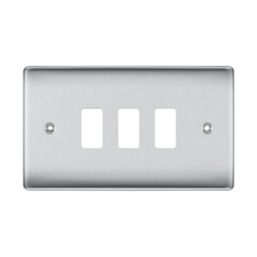 British General Nexus Grid 3-Module Grid Faceplate Brushed Steel