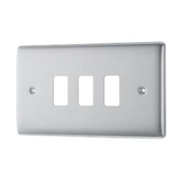 British General Nexus Grid 3-Module Grid Faceplate Brushed Steel