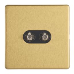 Contactum Lyric 2-Gang F-Type Satellite Socket Brushed Brass with Black Inserts