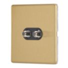 Contactum Lyric 2-Gang F-Type Satellite Socket Brushed Brass with Black Inserts