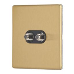 Contactum Lyric 2-Gang F-Type Satellite Socket Brushed Brass with Black Inserts
