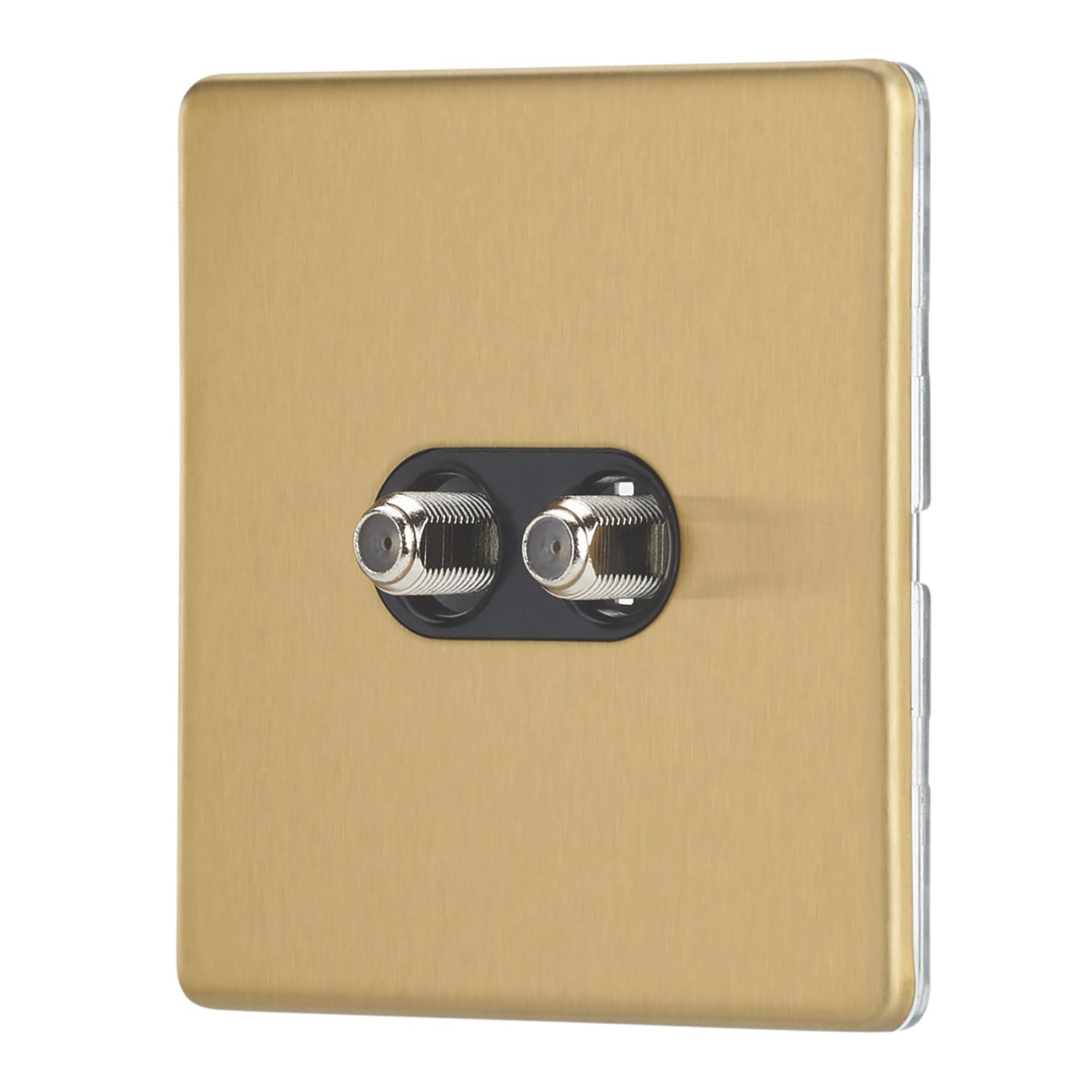 Contactum Lyric 2-Gang F-Type Satellite Socket Brushed Brass with Black Inserts (772RK)