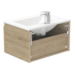 Newland  Single Drawer Wall-Mounted Vanity Unit with Basin Effect Natural Oak 600mm x 450mm x 370mm