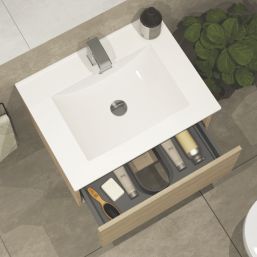 Newland  Single Drawer Wall-Mounted Vanity Unit with Basin Effect Natural Oak 600mm x 450mm x 370mm