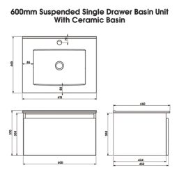 Newland  Single Drawer Wall-Mounted Vanity Unit with Basin Effect Natural Oak 600mm x 450mm x 370mm