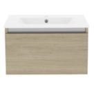 Newland  Single Drawer Wall-Mounted Vanity Unit with Basin Effect Natural Oak 600mm x 450mm x 370mm