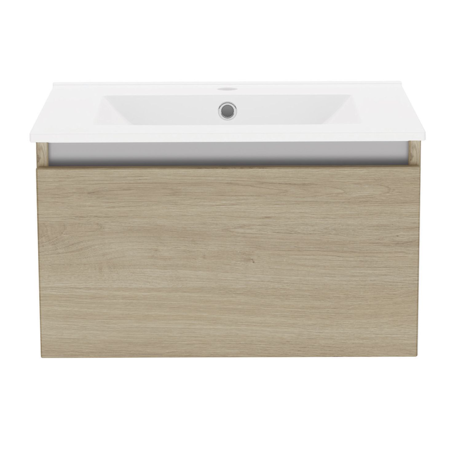 Newland Single Drawer Wall-Mounted Vanity Unit with Basin Effect Natural Oak 600mm x 450mm x 370mm (772RN)