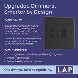 LAP  2-Gang 2-Way LED Dimmer Switch  Matt Black with Colour-Matched Inserts