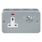 Knightsbridge  13A Key Switch 2-Gang 2-Pole Switched Metal Clad Socket Grey with White Inserts