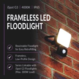 Brackenheath iSpot G3 Frameless Indoor & Outdoor LED Floodlight With PIR Sensor Black 20W 2200lm
