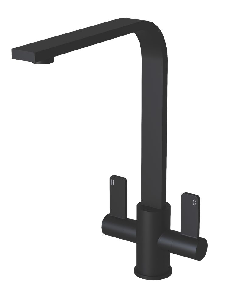 ETAL Stroud Twin Lever Kitchen Mixer Tap Matt Black - Screwfix