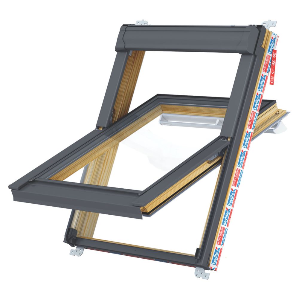Keylite  Manual Centre-Pivot Grey & Pine Timber Roof Window Clear 780mm x 980mm