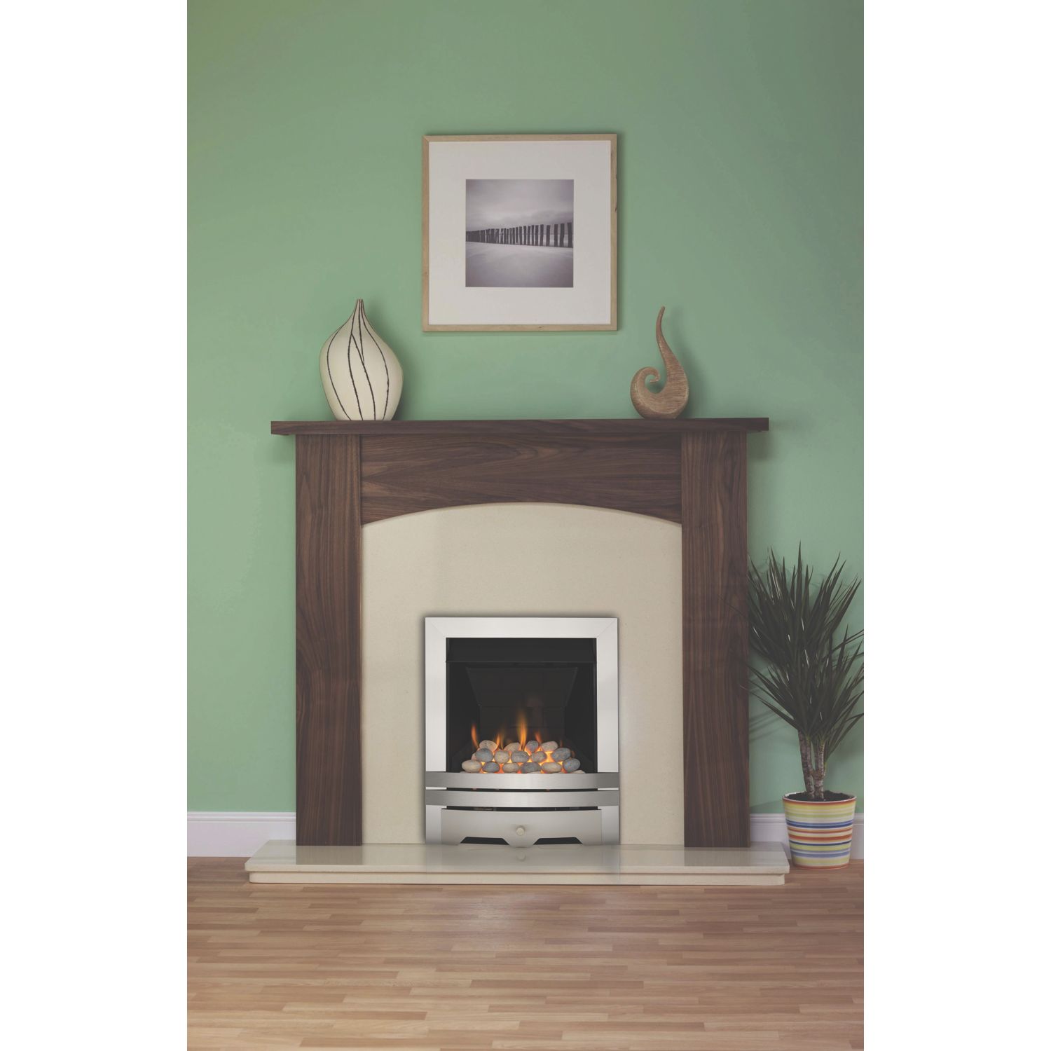 Focal Point Lulworth Stainless Steel Rotary Control Inset Gas Multiflue Fire 480mm x 108mm x 585mm (77484)