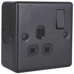 British General  Black 13A 1-Gang DP Switched Metal Clad Socket  with Colour-Matched Inserts