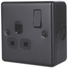British General  Black 13A 1-Gang DP Switched Metal Clad Socket  with Colour-Matched Inserts