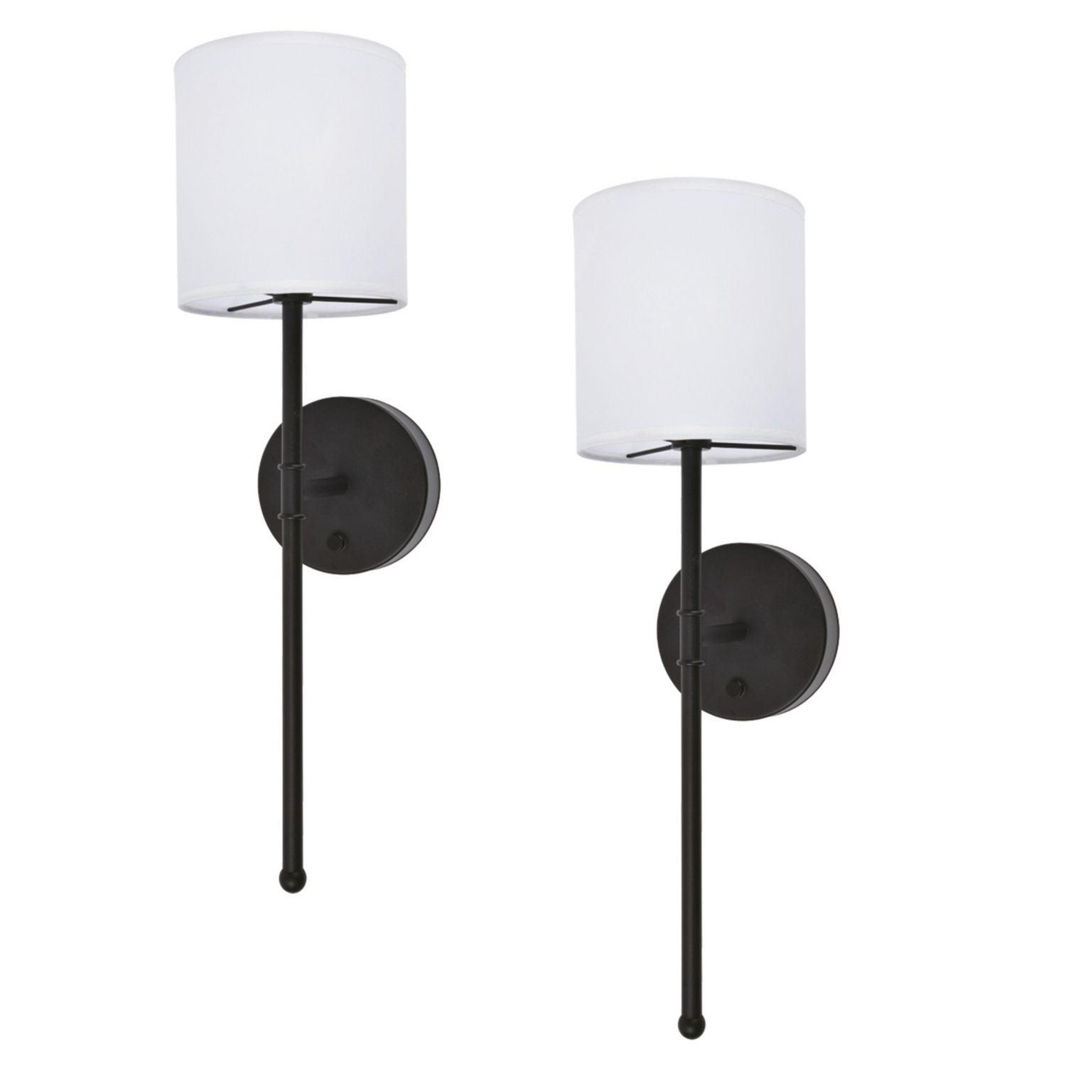 UME Multi Colour Rechargeable LED Black Wall Lights with Drum Shade 4.9W 200lm 2 Pack (775EF)