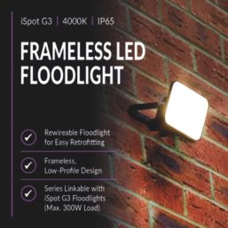 Brackenheath iSpot G3 Frameless Indoor & Outdoor LED Floodlight Black 10W 1100lm