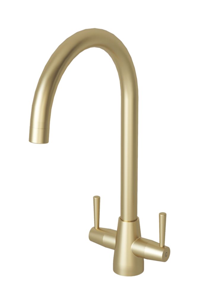 ETAL Wick Twin Lever Kitchen Mixer Tap Brushed Brass Screwfix