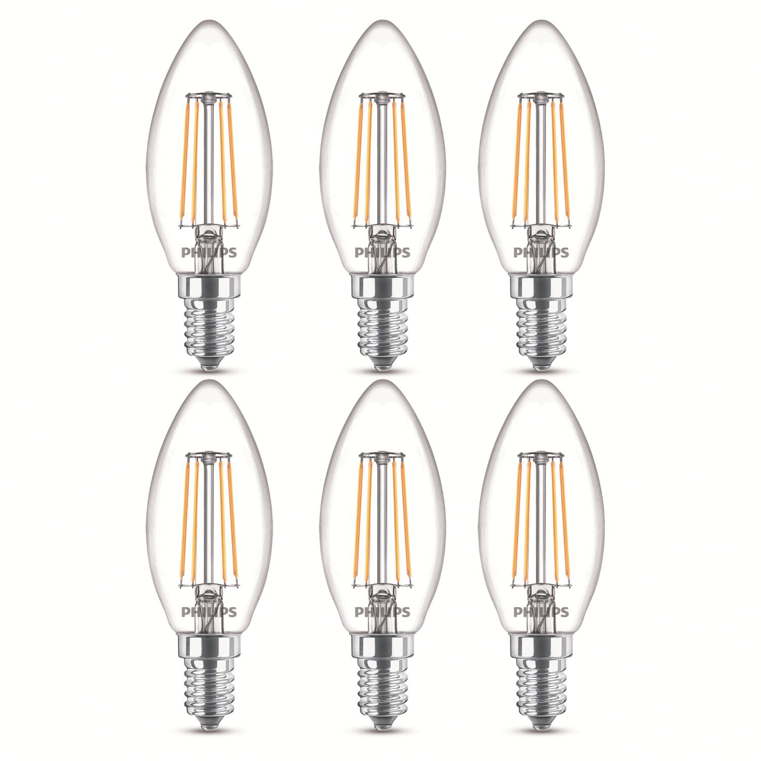 Philips E14 Candle LED Light Bulb 470lm 4W 6 Pack (775JC)