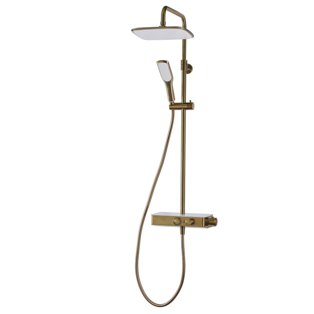 Triton  Rear-Fed Exposed Brushed Brass Thermostatic Mixer Diverter Shower