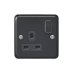MK Contoura 13A 1-Gang DP Switched Plug Socket Black  with Colour-Matched Inserts