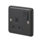 MK Contoura 13A 1-Gang DP Switched Plug Socket Black  with Colour-Matched Inserts