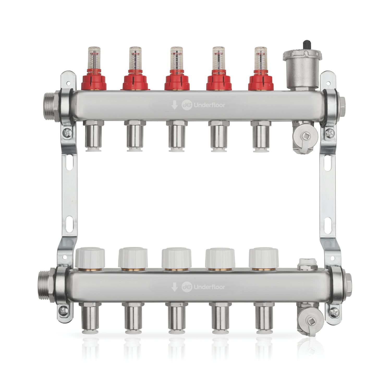 JG Underfloor 5 Port LowFit Heating Manifold Brushed Steel (775TY)
