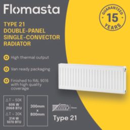 Flomasta 300mm x 800mm 2068BTU White Type 21 Convector Radiator