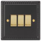 Varilight  10A 3-Gang 2-Way Light Switch  Georgian Black