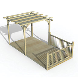 Forest Ultima 16' x 8' (Nominal) Flat Pergola & Decking Kit with 2 x Balustrades (3 Posts) & Canopy