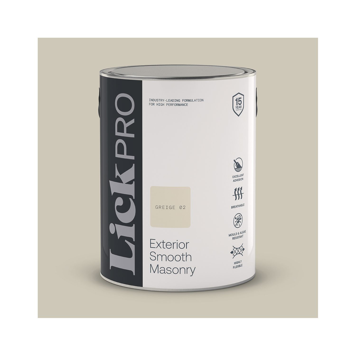 LickPro 5Ltr Smooth Greige 02 Masonry Paint (776TM)