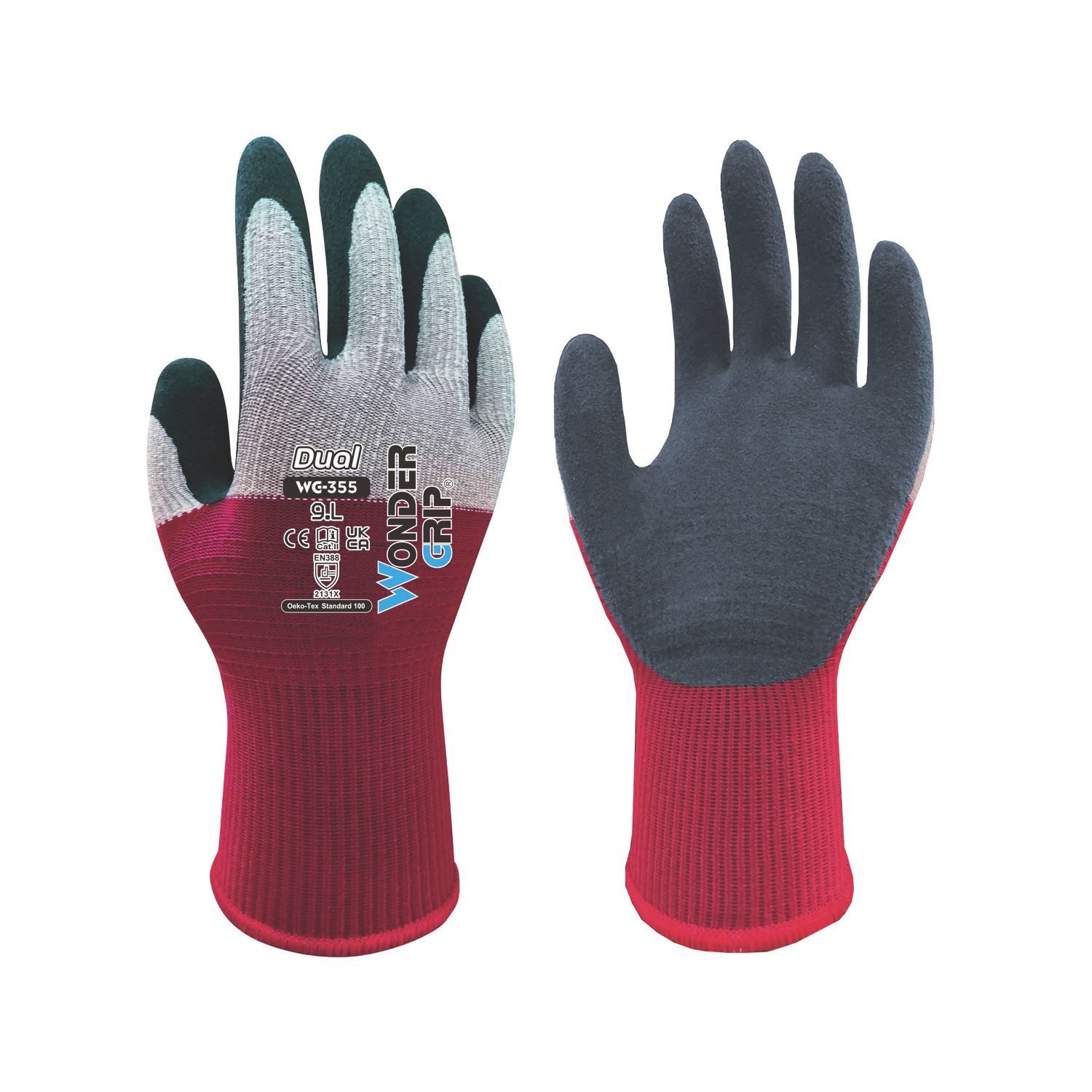 Wonder Grip WG-355 Dual General Handling Gloves Maroon/Grey Large (776VJ)