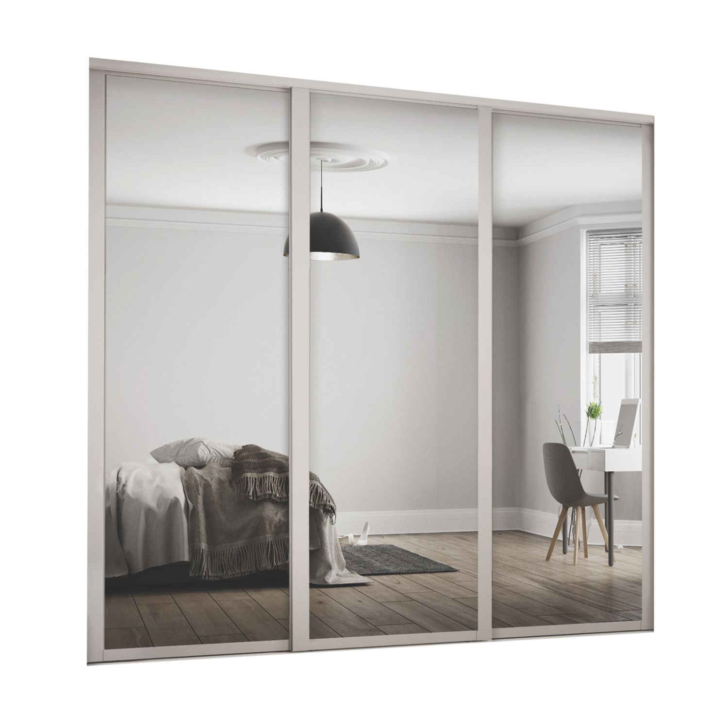 Spacepro Shaker 3-Door Sliding Wardrobe Door Kit Cashmere Frame Mirror Panel 1680mm x 2260mm (777GK)