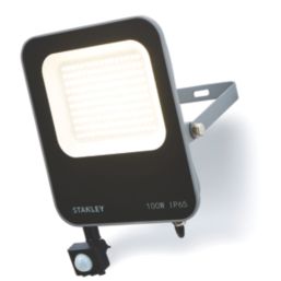 Stanley  Outdoor LED Slimline Floodlight With PIR Sensor Black 100W 11000lm